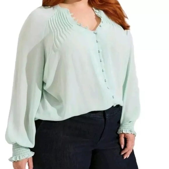 Torrid Mint Green Georgette Long Sleeve Button Front Blouse - Picture 1 of 8
